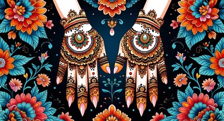 Intricate henna patterns background or illustration in elegant floral motifs