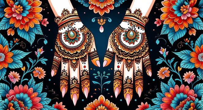 Intricate henna patterns background or illustration in elegant floral motifs