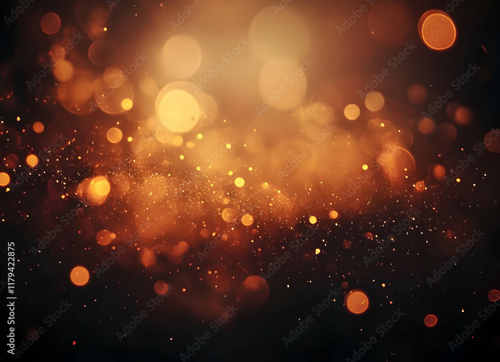 Poster golden bokeh lights abstract background with warm glowing sparkling particles