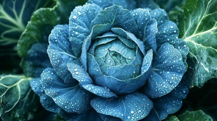 Fototapeta premium Fresh cabbage with dewdrops. Generative AI