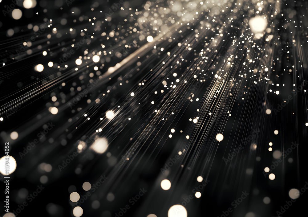 Poster sparkling light trails in dark background creating a stellar cosmic atmosphere in abstract form