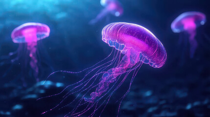 Fototapeta premium Colorful Jellyfish Floating Gracefully in an Ocean Environment with Gentle Waves