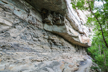 Pha Taem National Park, Ubon Ratchathani, Mekong River, see prehistoric paintings on the cliff, strangely shaped stone pillars and a small field of colorful flowers in late rainy season, early winter.