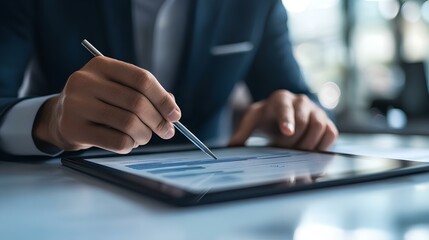 Fototapeta premium a businessman marking off items on a digital check