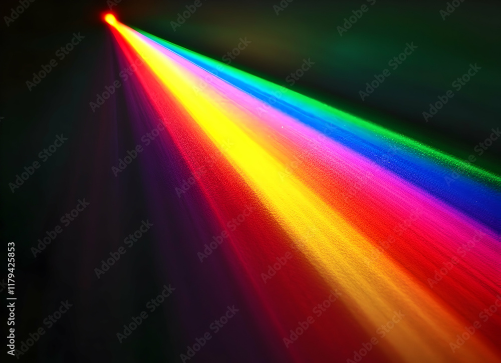 Poster colorful spectrum of light creating a vibrant and dynamic rainbow on dark background