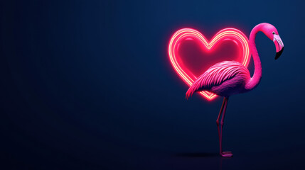 Flamingo and Heart, Valentine's Day, A vibrant image of a flamingo balancing, ideal for creative projects that require a touch of whimsy and color, featuring a high-fidelity design.