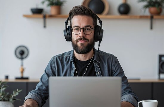Focused Man Working Remotely 
