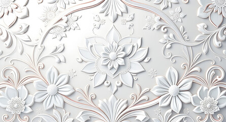 Fototapeta premium writing space on luxury white paper texture featuring delicate floral motifs and ornamental elements in a seamless pattern.silver and white design , ,use for marriage or other events