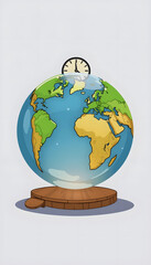 World and Time, clipart style, with white tones