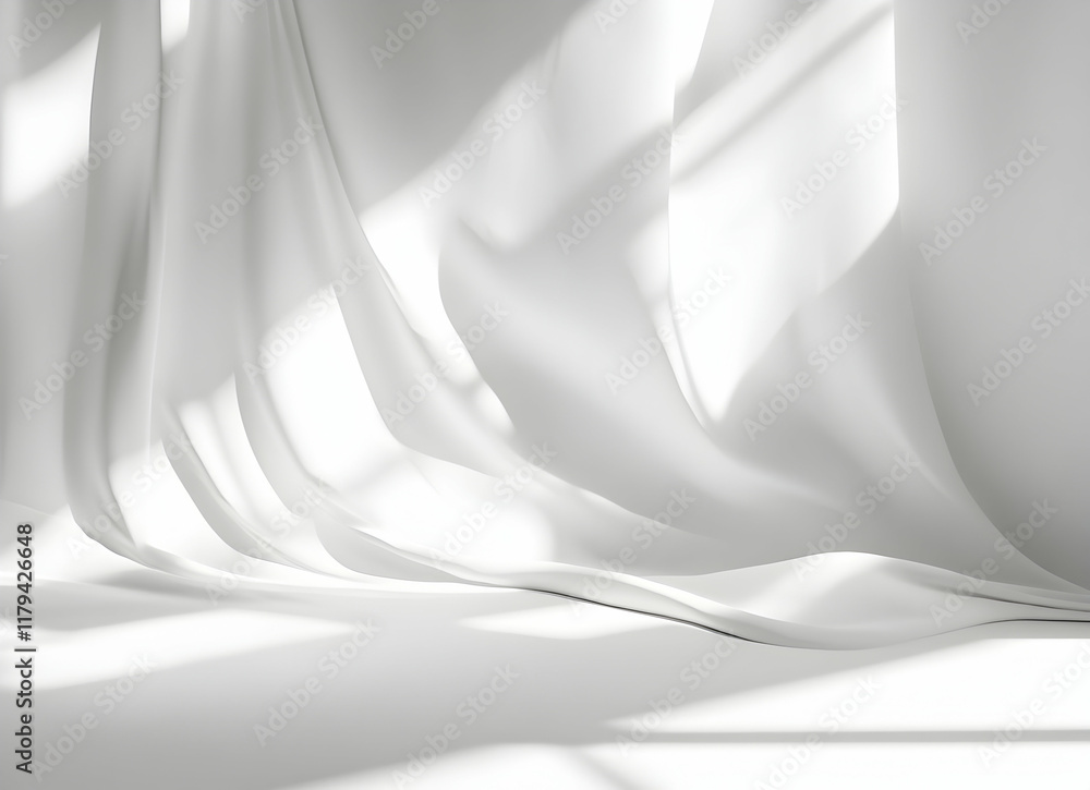 Aufkleber elegant white fabric with soft shadows and curves captured in a serene setting