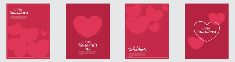 Happy Valentine's day cards set with handwritten lettering text, blurred hearts on red background. Valentine's sale, valentine's party banner templates