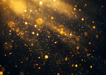 Sparkling Abstract Golden Bokeh on Dark Background with Shimmering Light Effects