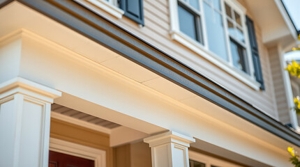 Fototapeta premium House Exterior Architectural Details: Porch Columns, Crown Molding, and Siding