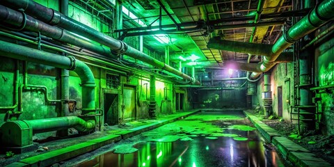 Obraz premium Cyber Green Neon Light Background Urban Exploration Photography