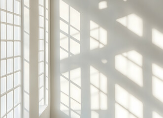 Sunlit Geometric Patterns Cast by Window Grids on Wall Interior Architecture Design