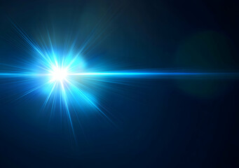 Brilliant Burst of Blue Light Rays in Deep Cosmic Space Exploration Scenery