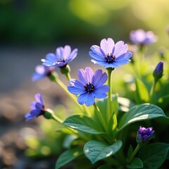 Delicate Myosotis flowers blooming in sunlight, flowers, wildflowers