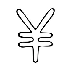 Obraz premium Hand drawn yen currency symbol. Brush stroke doodle. Single element for design