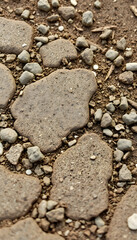 Dirt, terrain or gravel stone road surface pattern in outdoor environmental. Background and textured photo, crayon drawing, with white tones