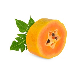 ripe papaya fruit with seeds isolated on white background. full depth of field