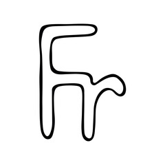 Hand drawn french franc currency symbol. Brush stroke doodle. Single element for design
