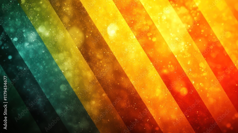 Poster vivid abstract background with diagonal stripes in green, gold, and red tones creating a dynamic vis