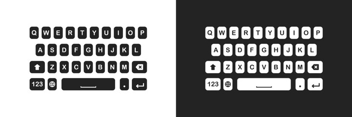 Phone keyboard template illustration. Mobile alphabet message buttons element. Smartphone text and chat qwerty interface in vector flat style.