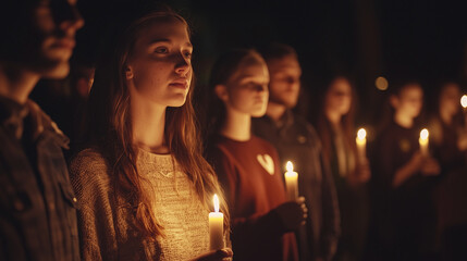 Easter Vigil Bonfire Gathering with Candlelight and Hymn Singing under the Night Sky