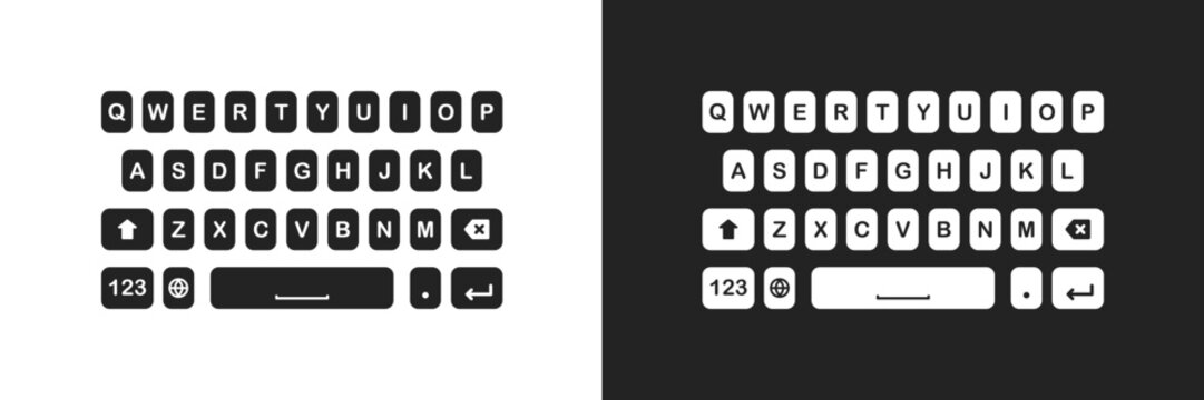 Phone keyboard template illustration. Mobile alphabet message buttons element. Smartphone text and chat qwerty interface in vector flat style.