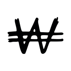 Hand drawn won currency symbol. Brush stroke doodle. Single element for design