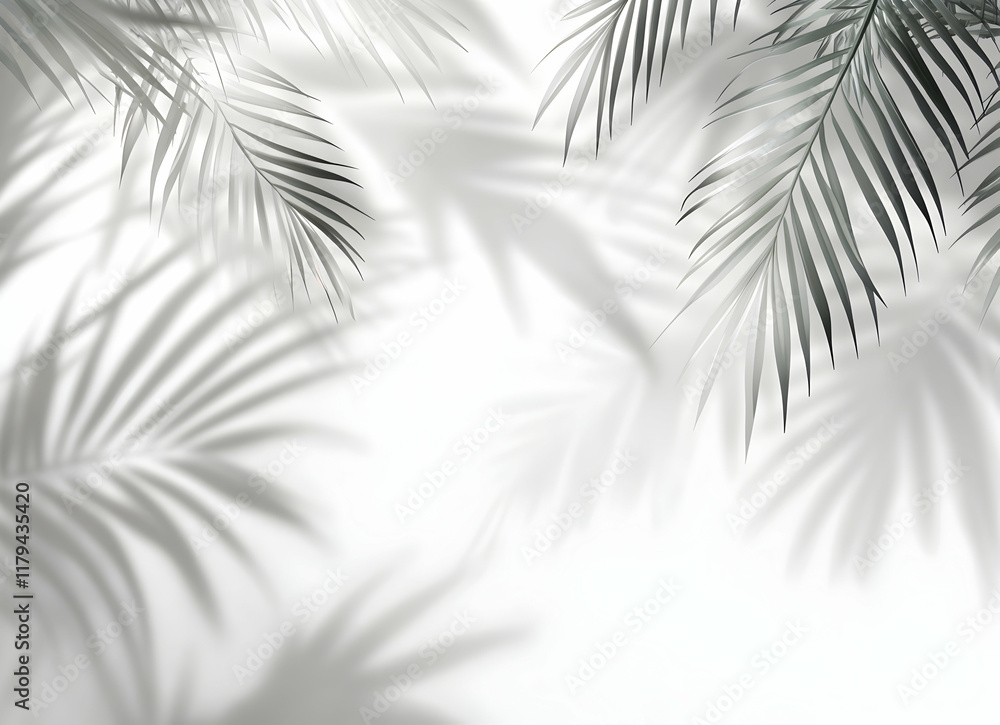 Poster elegant palm leaves shadows creating artistic patterns on soft white background
