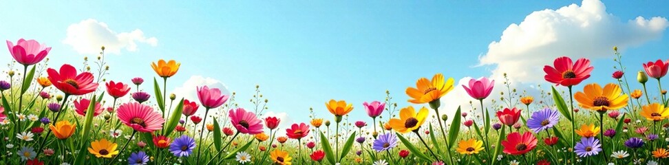 A burst of colorful flowers against a clear sky, flowers, wildflowers