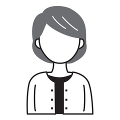 高齢女性の人物アイコンのイラスト　顔なし　白黒　黒　匿名
