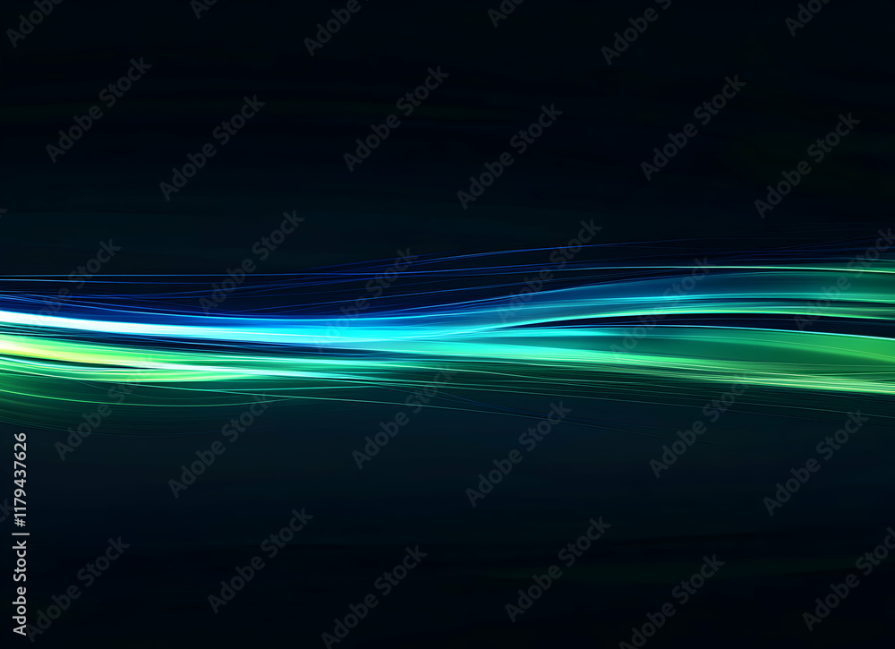 Poster Abstract Art with Flowing Lines in Blue and Green Hues Creating Dynamic Movement