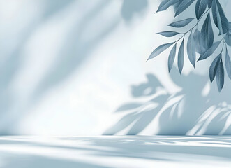 Obraz premium Elegant Sunlit Branches Casting Shadows in Minimalist Blue Monochrome Composition