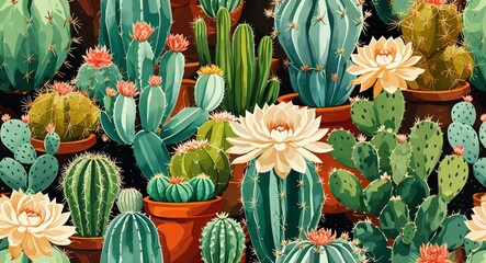 Obraz premium Succulent cactus patterns background or illustration in earthy tones