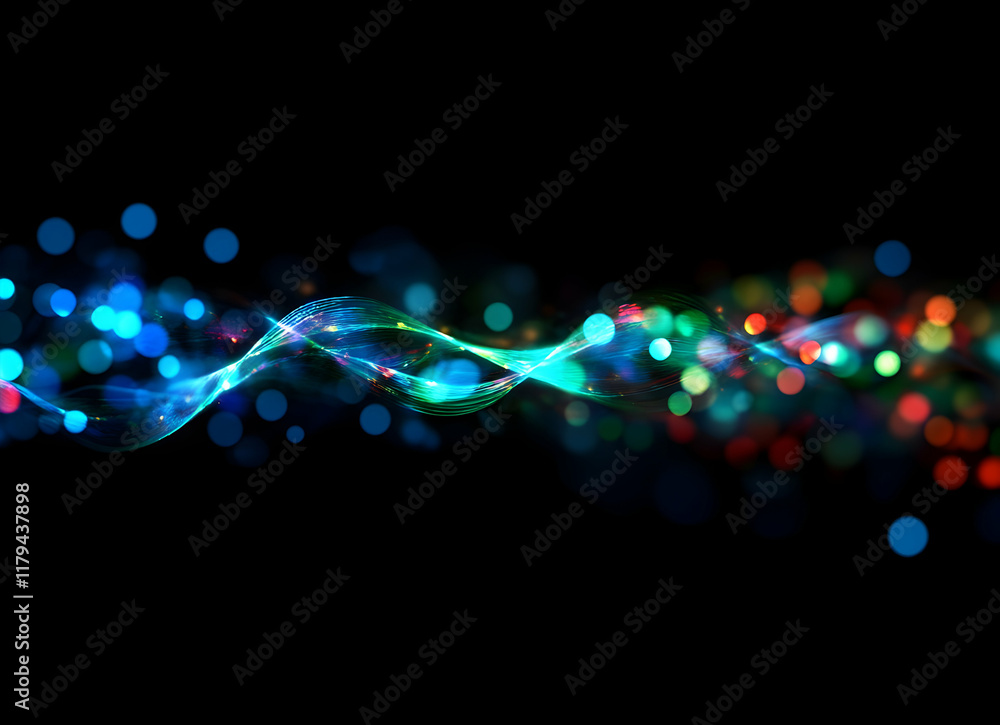 Aufkleber mesmerizing abstract light waves with vibrant multicolored bokeh against a dark background