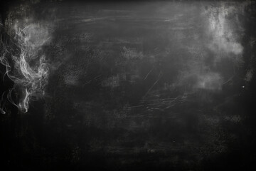 Obraz premium Black chalkboard background with space for text or design, Black chalkboard texture background, black texture background, Chalkdust in the air, blank copy area for a concept template. Generative Ai