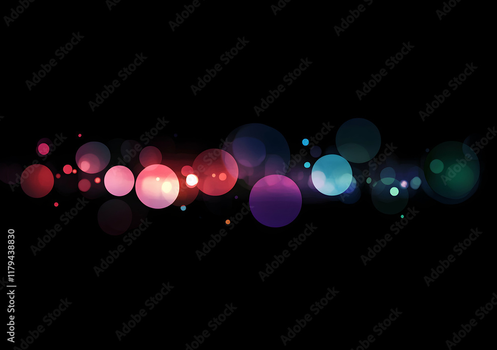 Poster vibrant bokeh lights on black background creating a mystical and colorful atmosphere