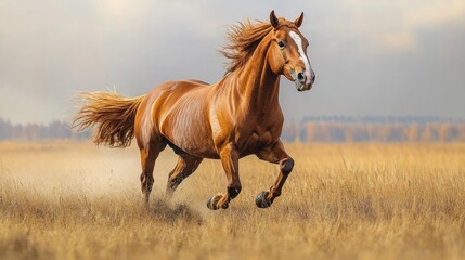 Obraz premium Running Horse on Open Field. Generative AI