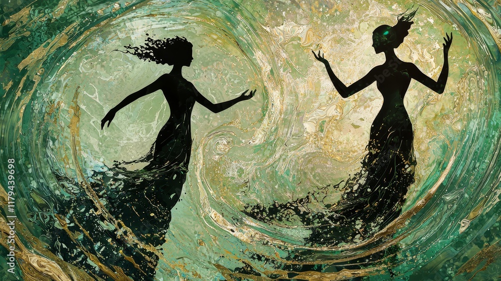 Aufkleber captivating abstract design featuring two figures in a swirling dynamic composition