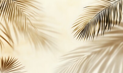 Palm Leaf Shadows: Elegant Tropical Design Background, Aesthetic Beige Tones, Summer Vibes, Nature's Beauty, Relaxing Mood, 