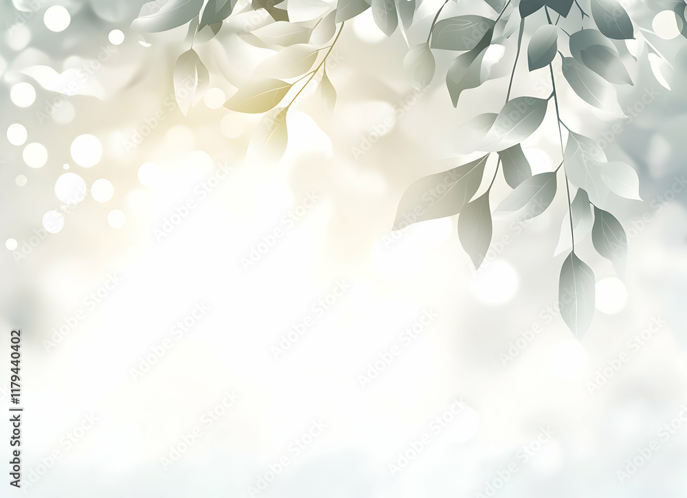 Poster soft leaves and gentle glow in serene nature abstract with bokeh light background