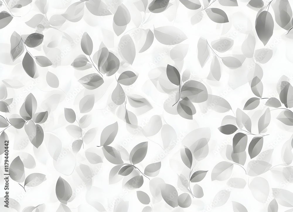 Aufkleber elegant grayscale leafy pattern featuring transparent overlapping foliage on a white background