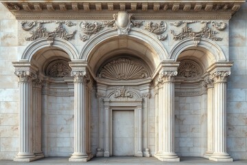 Obraz premium classical architectural column arch with elegant podium display featuring traditional roman style elements and sophisticated stone textures