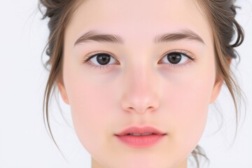 Naklejka premium a close-up portrait of a young woman's face.