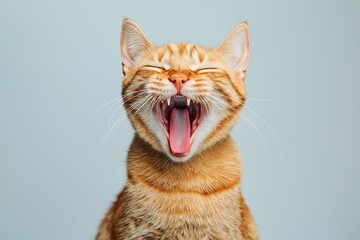 Obraz premium An adorable ginger cat yawns widely, showcasing its playful and relaxed demeanor.