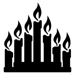 Black vector Illustration of decorative candles icon with flames and wax drips