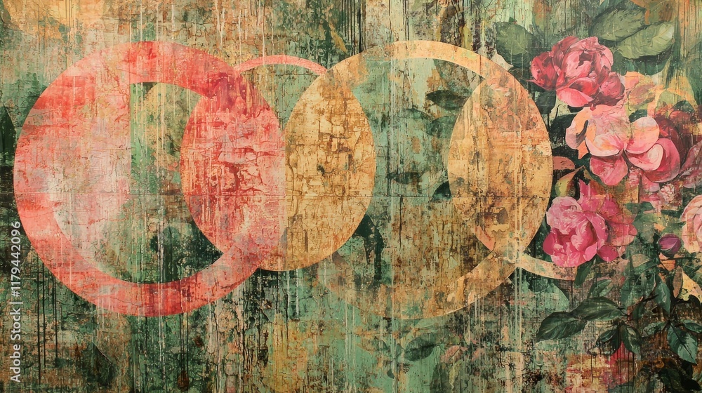 Poster vibrant abstract patterns with harmonious blend of colors and floral elements