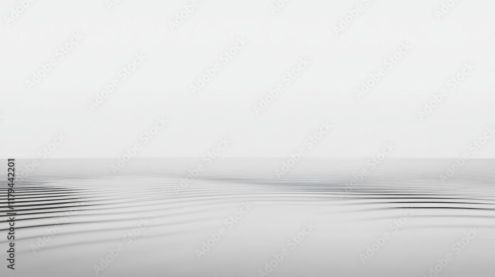 Poster Gentle ripples are expanding on a calm water surface, creating a mesmerizing pattern against a clean white background, ideal for projects related to tranquility, purity, and minimalist aesthetics